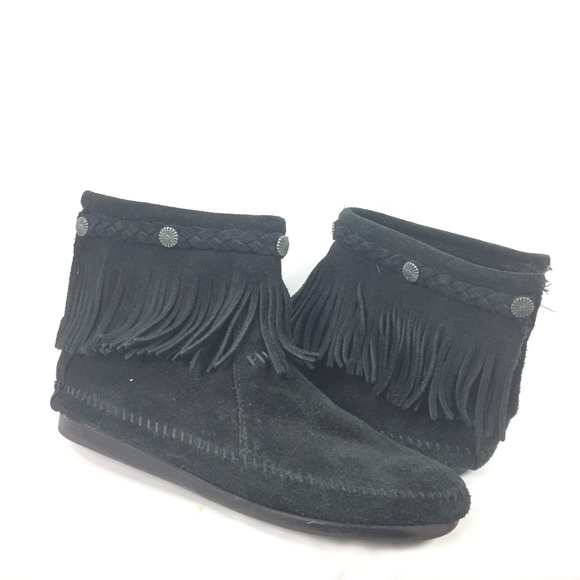 black fringe moccasins
